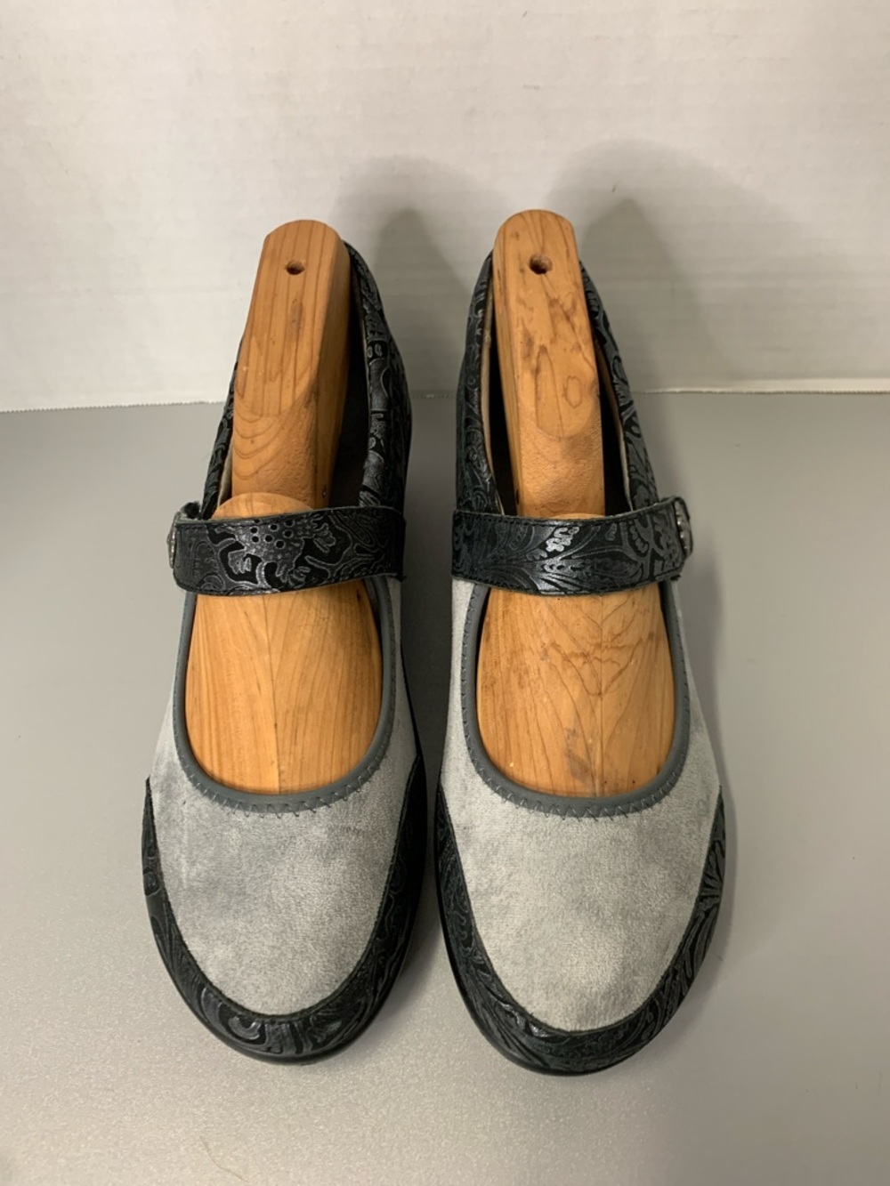 Alegria Shoes Womens 39 Maya Mary Jane Gray Leather Wedge Comfort Paisley Floral - Picture 8 of 17